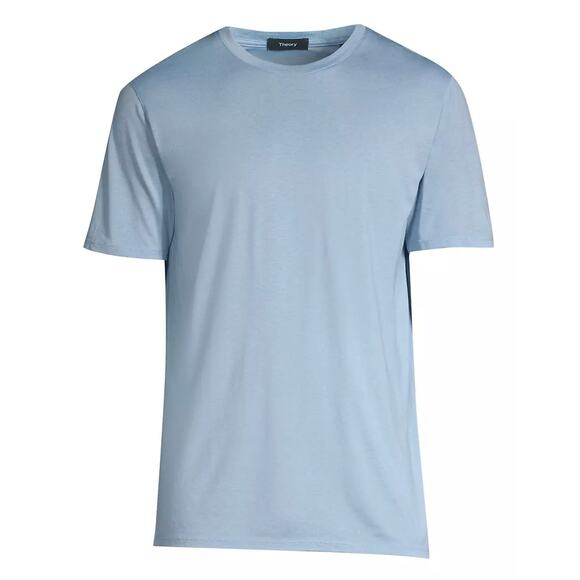 THEORY Blue Top Silk Blend Ribbed Crew Neck Slim Fit Casual Size Large L - Picture 2 of 13